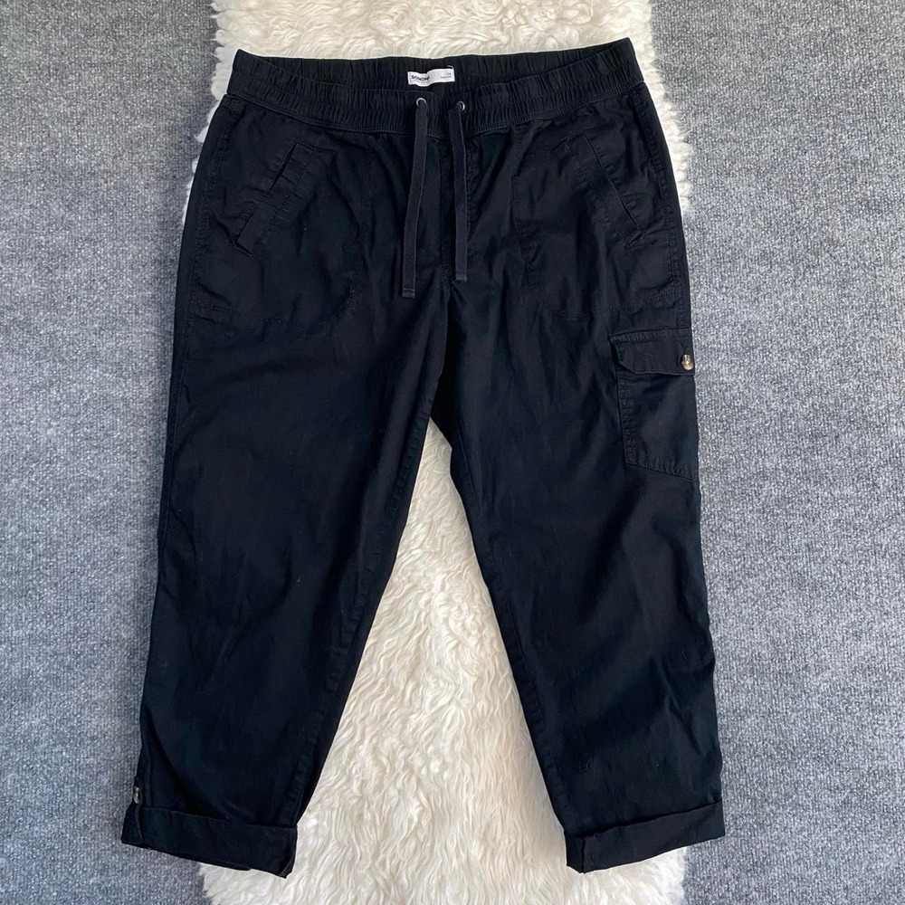 SONOMA BLACK CARGO CAPRI PANTS DRAWSTRING ELASTIC WAIST GORPCORE BOHO Y2K ALT